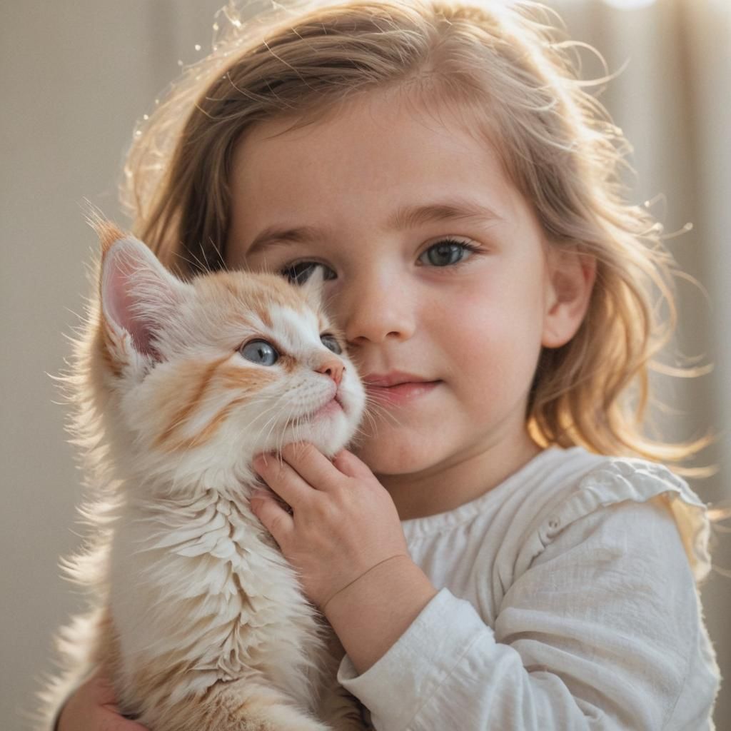 Cute Kitten Paws a Girl in Heavenly Light