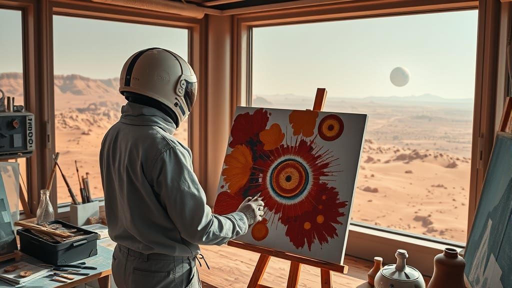 Artist Studio on Mars with Earth View
