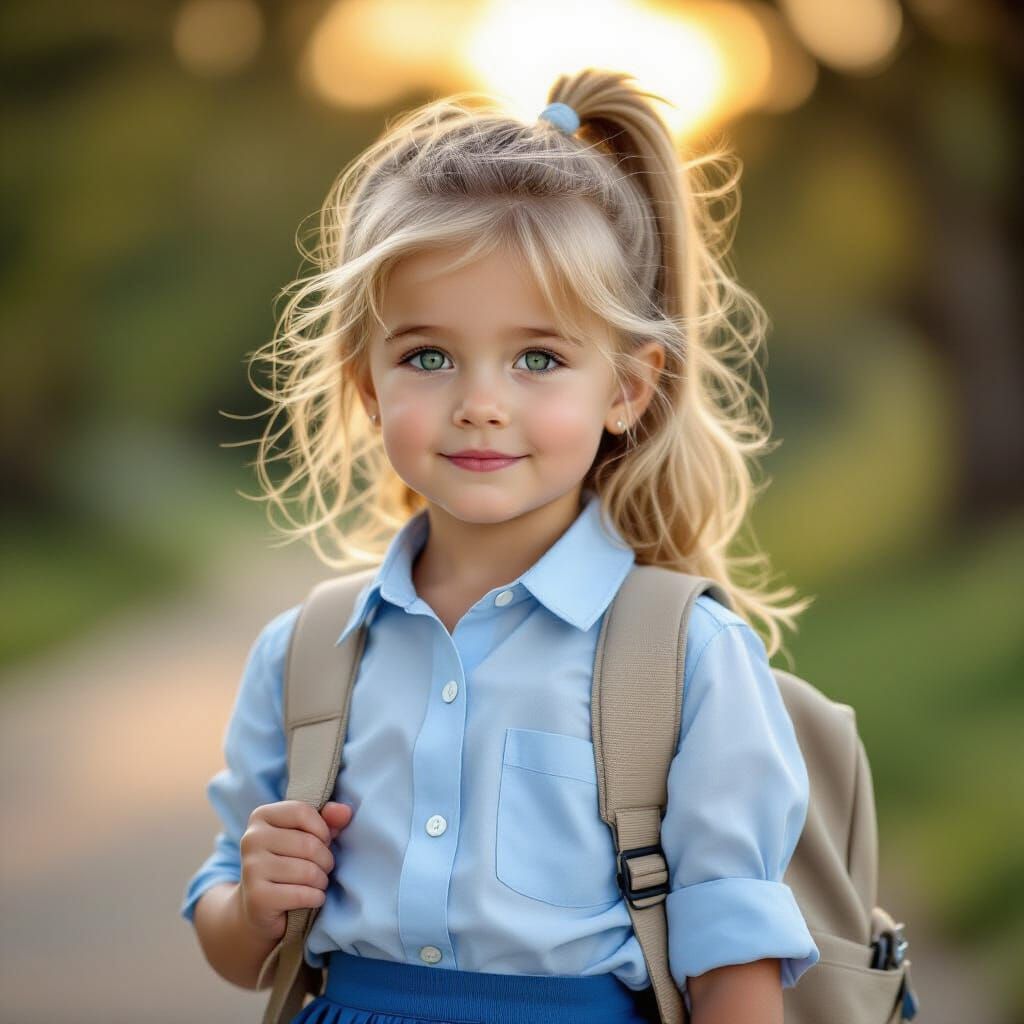 Young Girl in School Uniform with Backpack