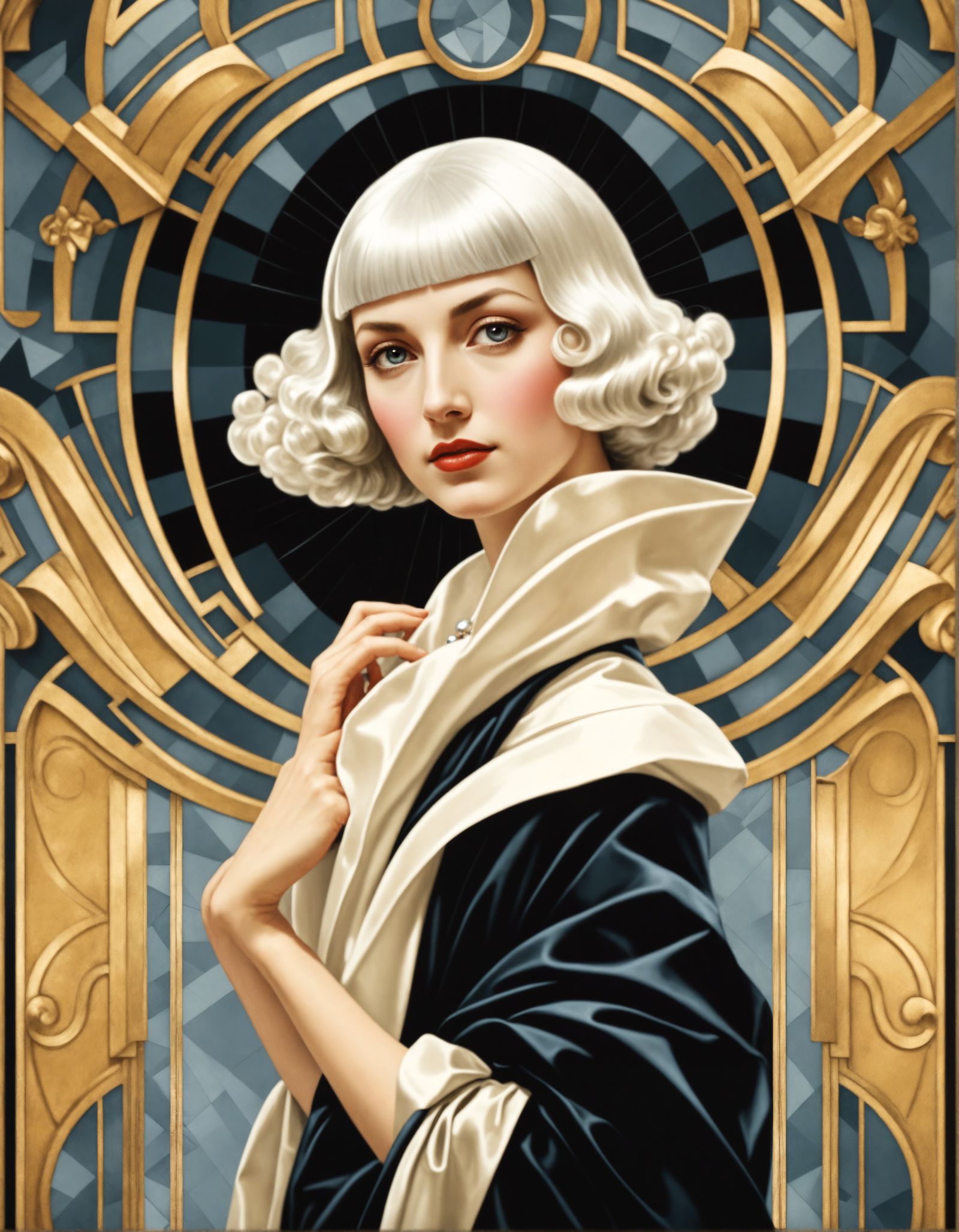 Art Deco Magazine Cover with Woman and Vermeer Painting