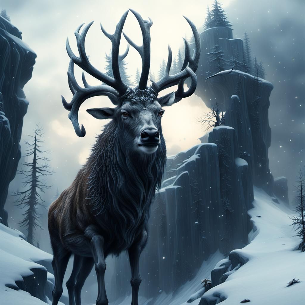 A Majestic Wendigo Deer in a Winter Wonderland