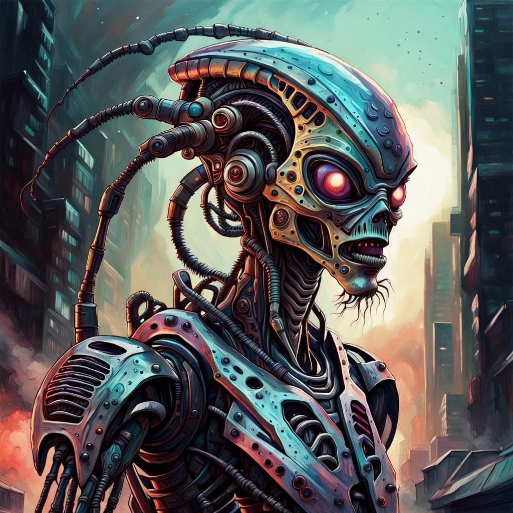 Alien Zombie Robot in Cyberpunk Expressionism