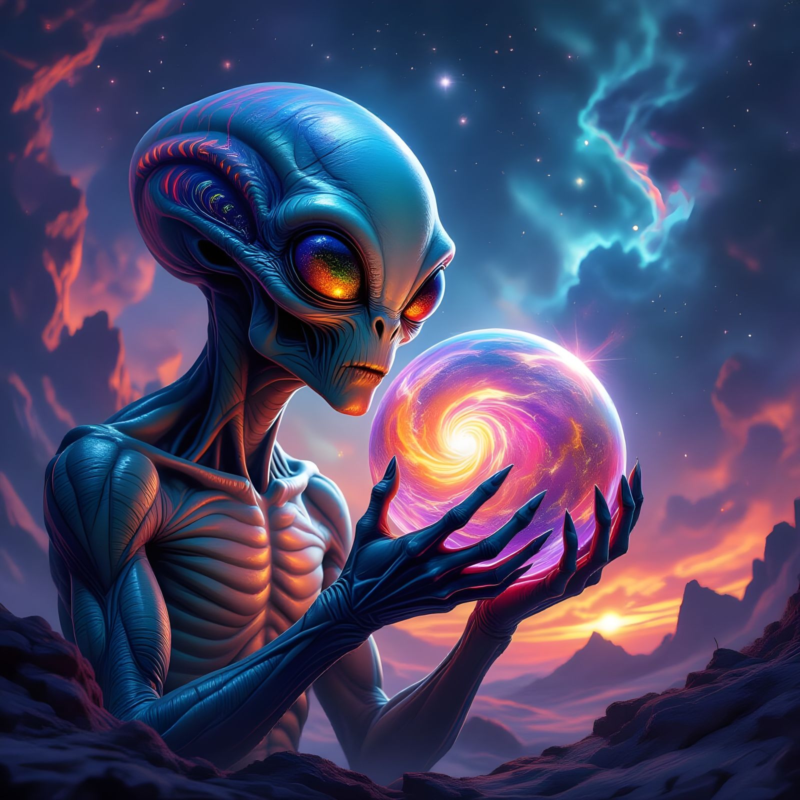 Alien Devours Planet in Cosmic Digital Painting