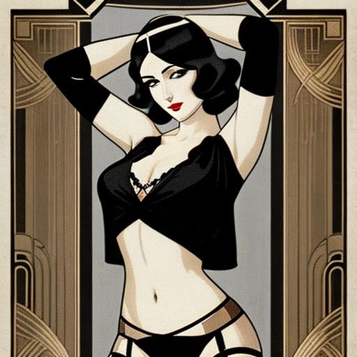 Sensual Woman in Art Deco Style, 1920s Aesthetic