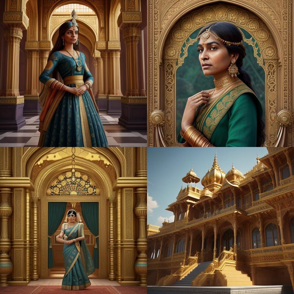 Indian Woman in Royal Attire, Alphonso Mucha Style