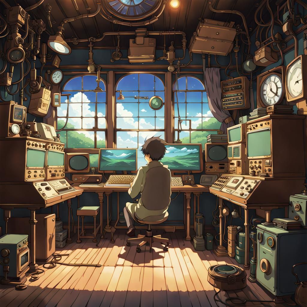 Steampunk Radio in Studio Ghibli Anime Style