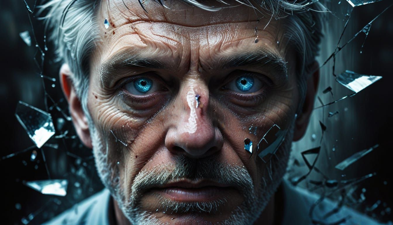 Melancholy Man with Shattered Reflections in Oil Painting St...