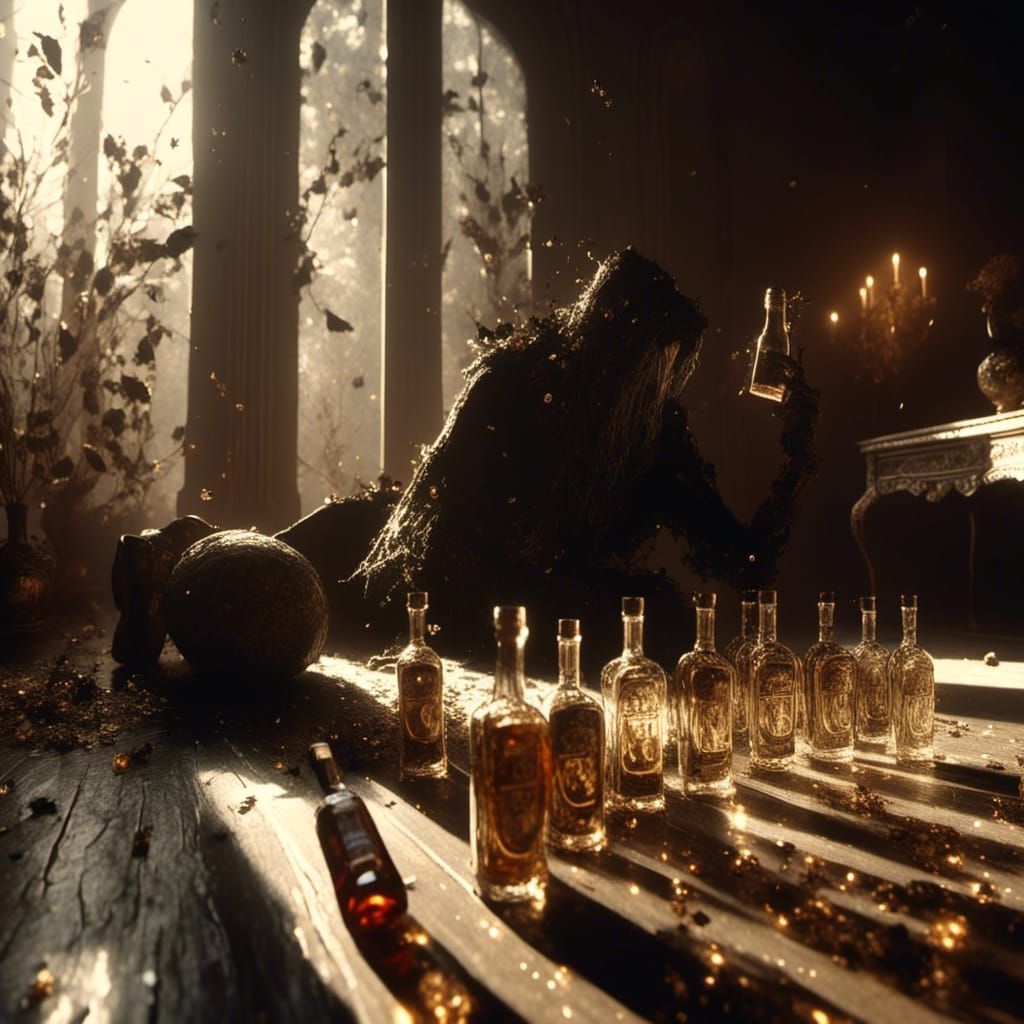 Dramatic Film Still: Whisky, Shadows, and Despair