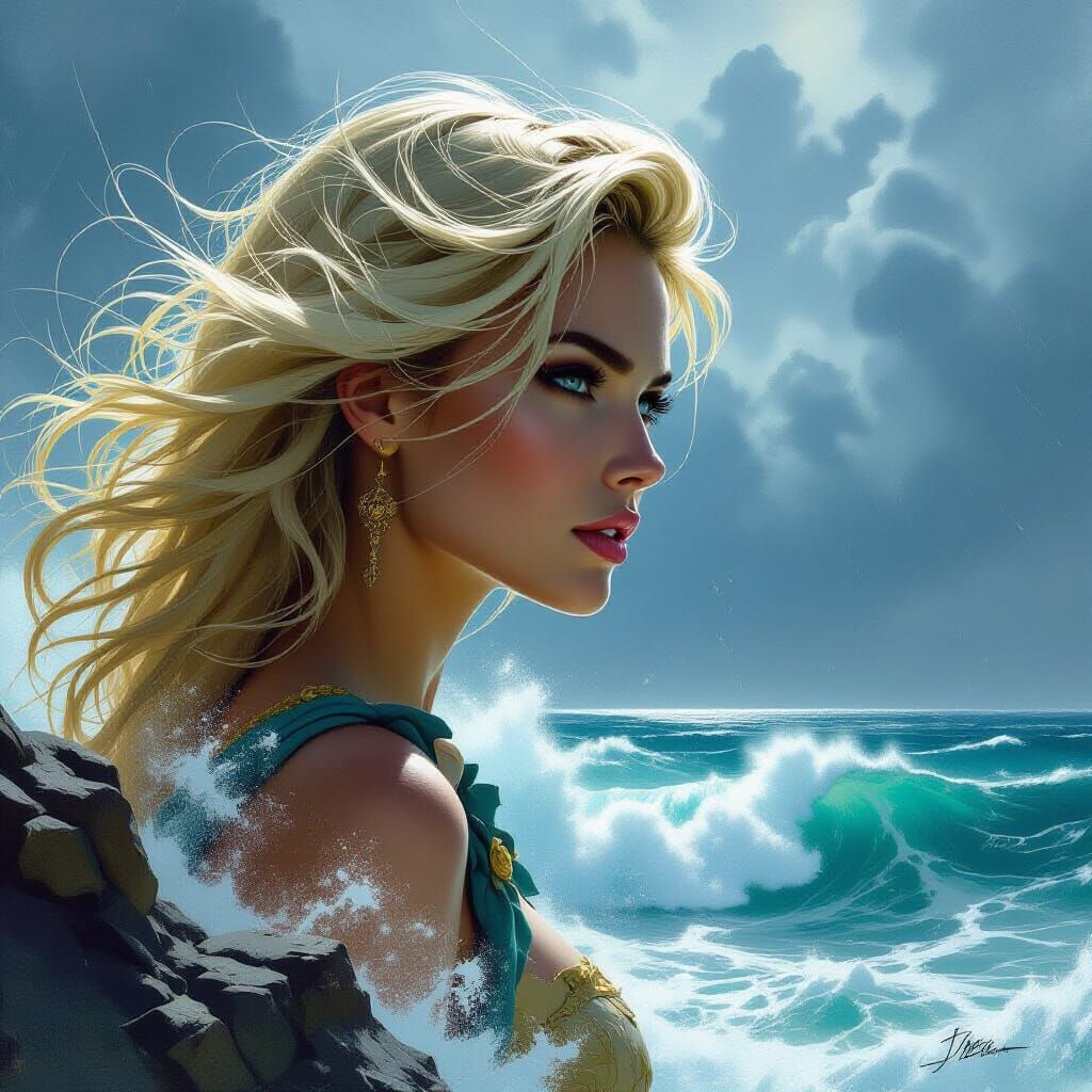 Majestic Woman Overlooking Stormy Sea