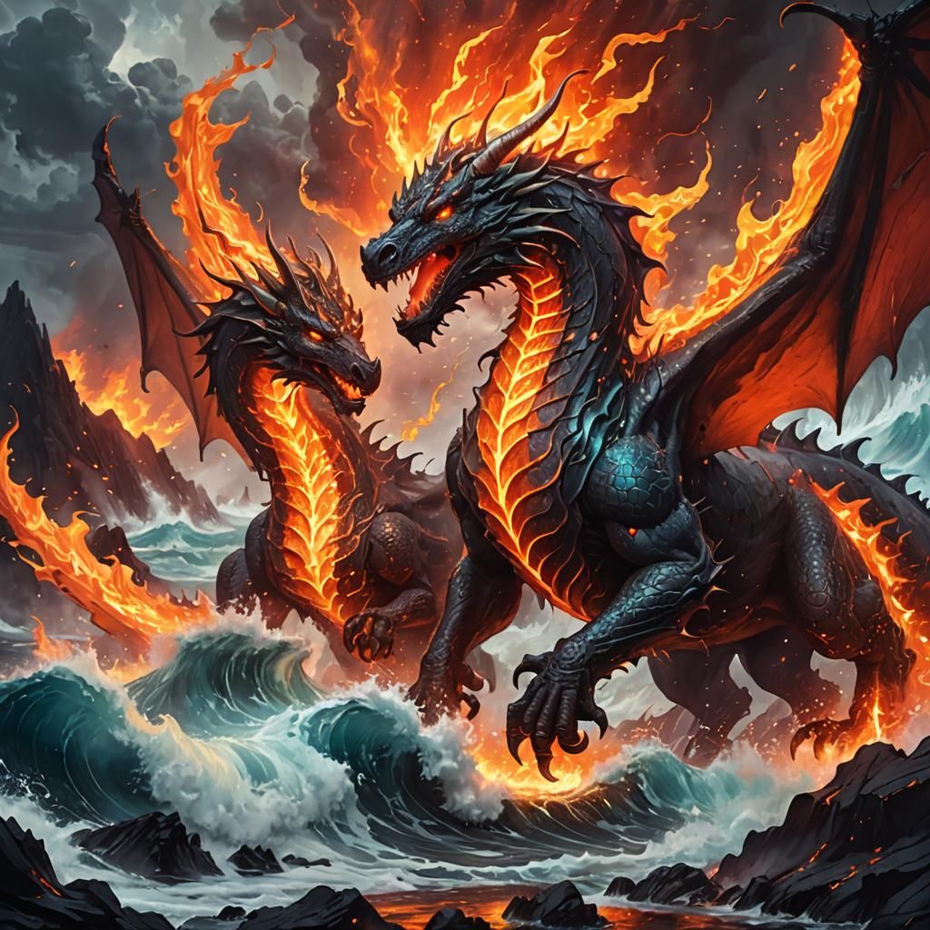 Lava Dragon vs Ocean Unicorn: Fantasy Concept Art