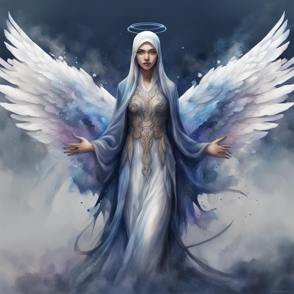 Colorful Angel with Wings in Watercolor Style