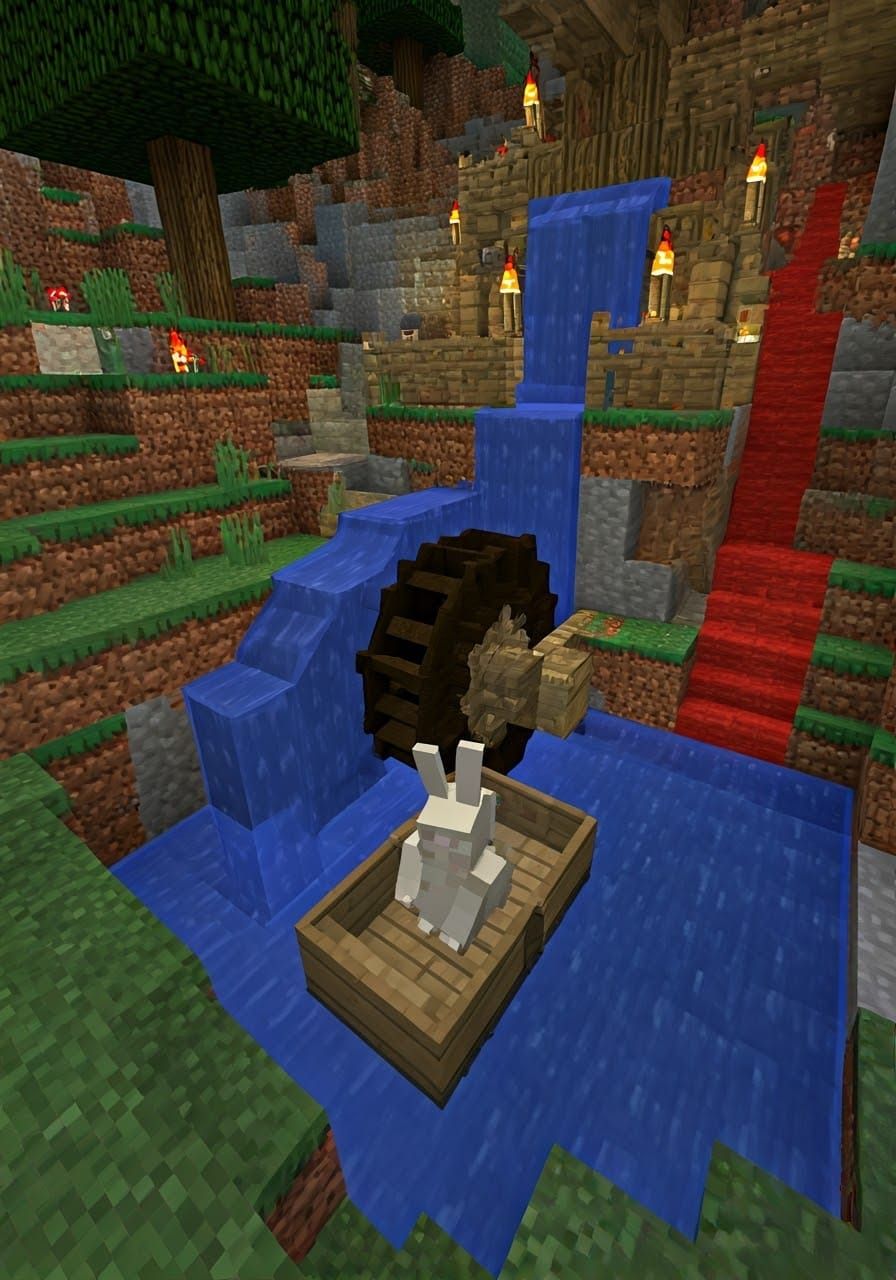 Minecraft Rabbit Watches Waterwheel Spin