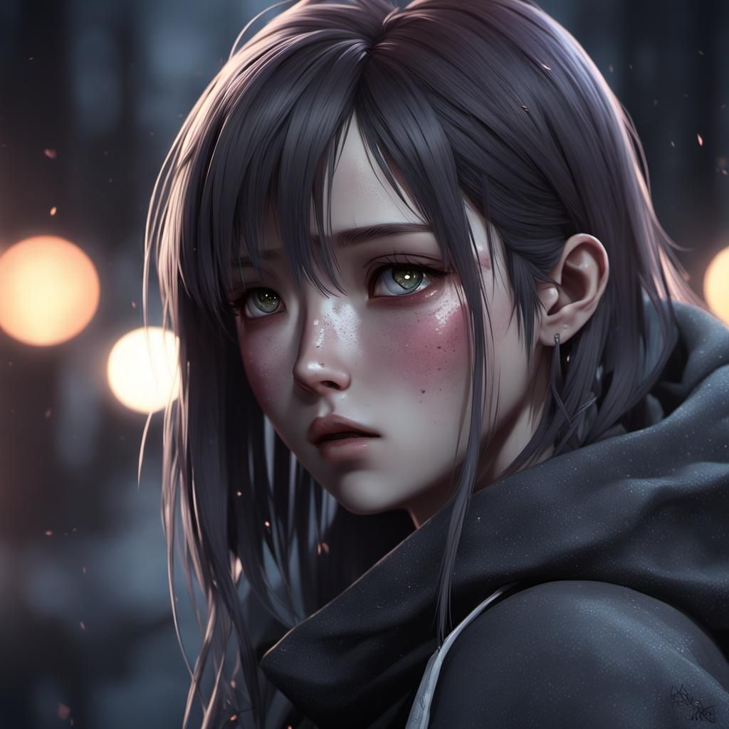Crying Girl: Detailed 3D Anime Art