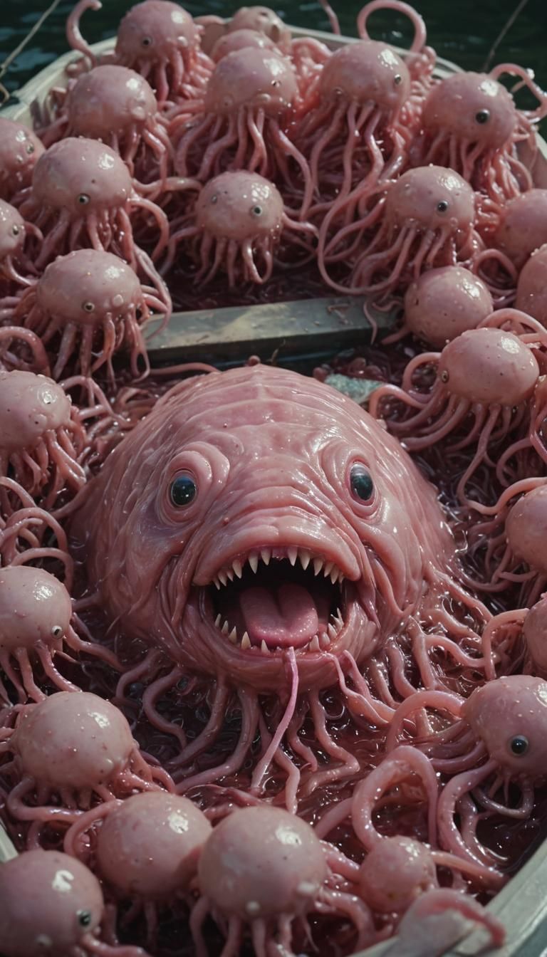 Surreal Blobfish Creature on Fishing Boat