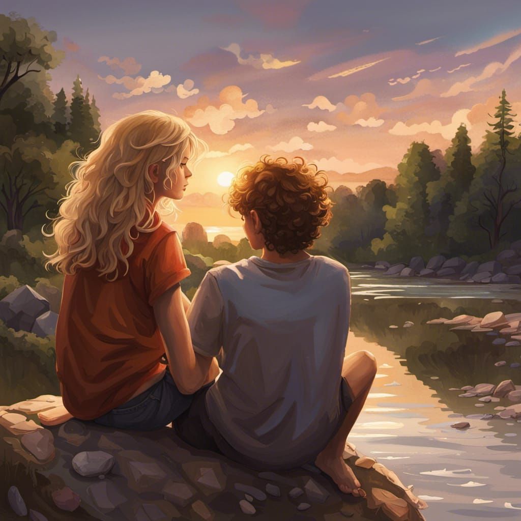 Romantic Sunset Scene with Teenagers: Hyperrealistic Splash ...