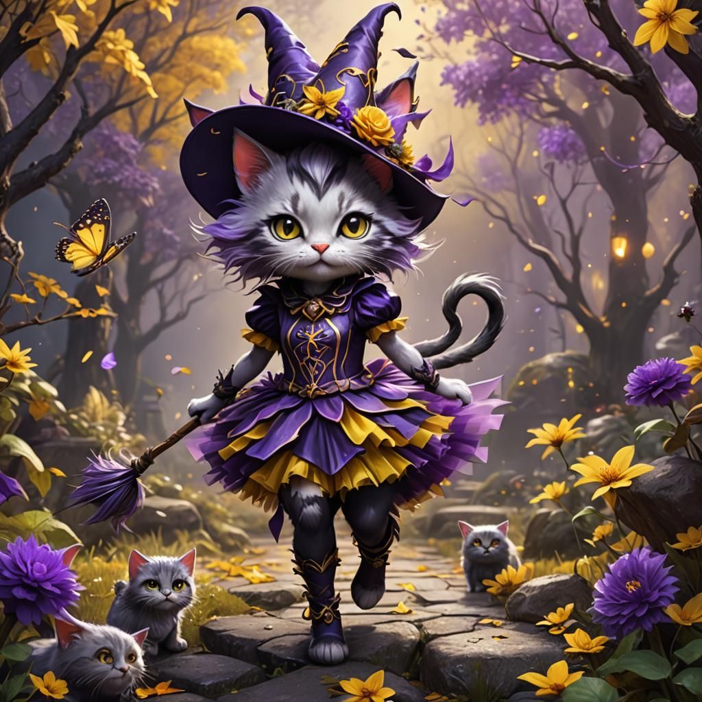 Kitty Witch Fairy in Purple and Yellow Tutu