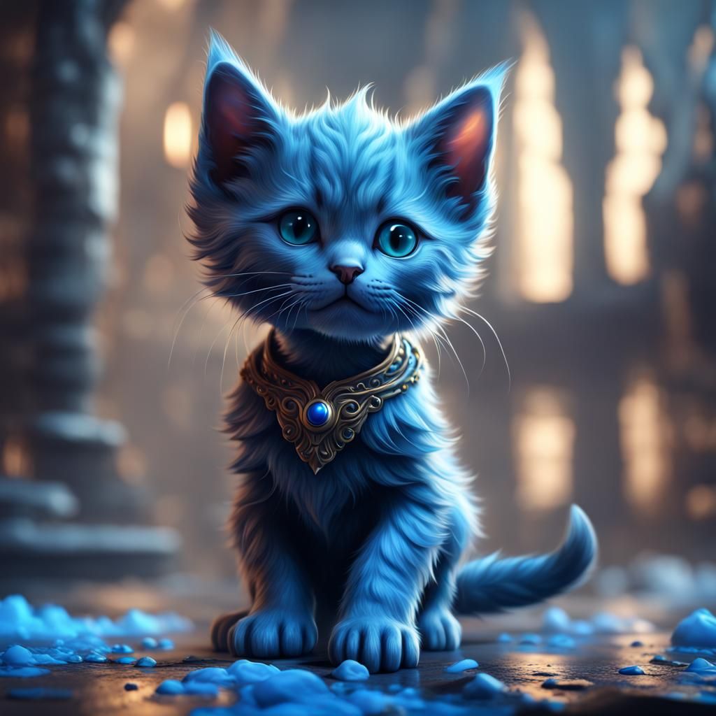 Blue Kacei Kitten: Detailed Fantasy Concept Art