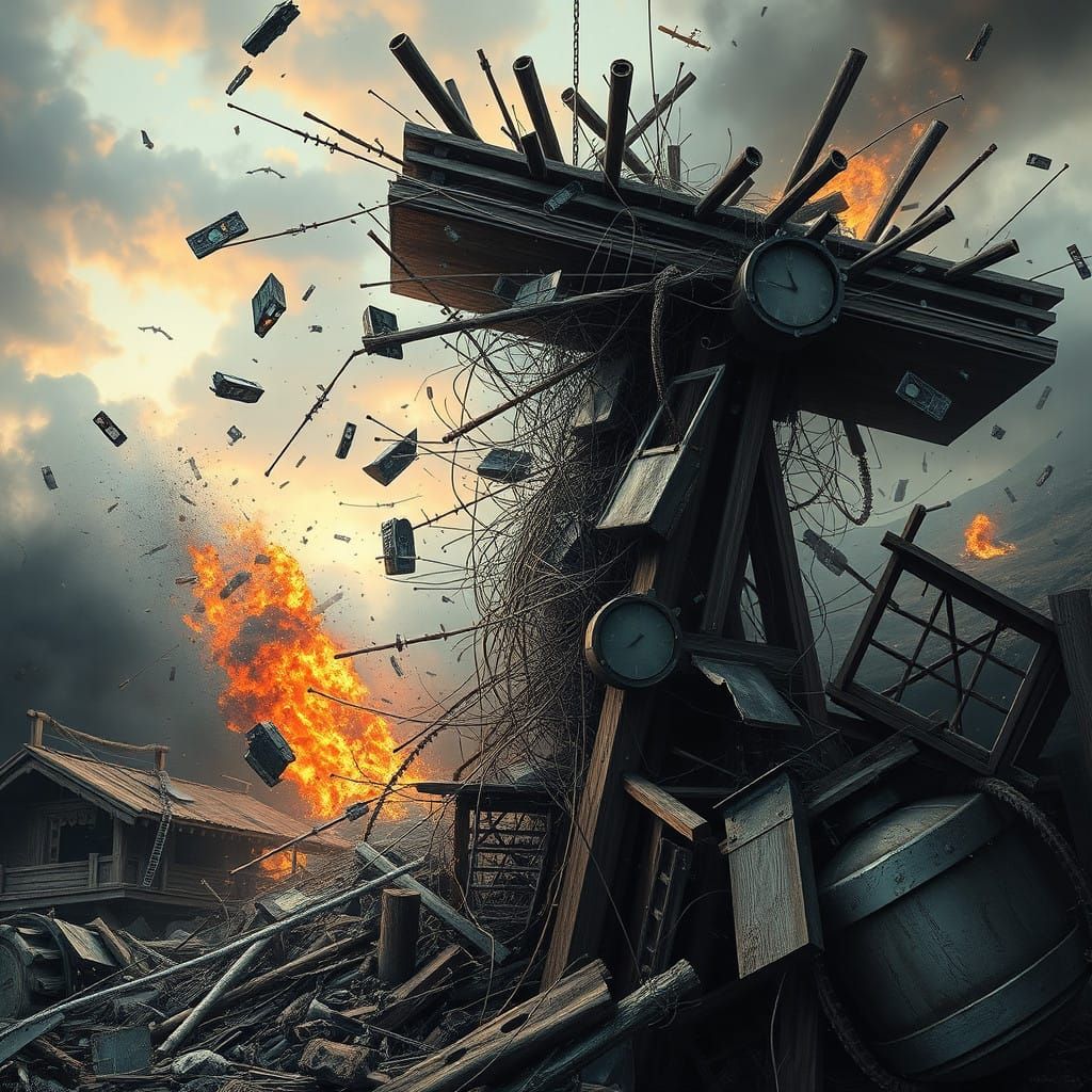 Hyperrealist Scene of Twisted Metal and Shattered Glass