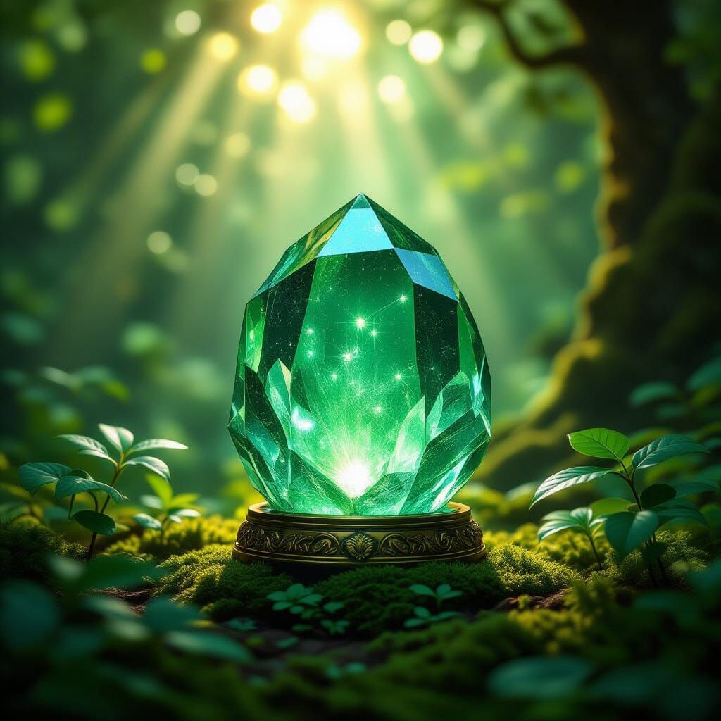 Intricate Crystal Time Machine in Sun-Dappled Forest