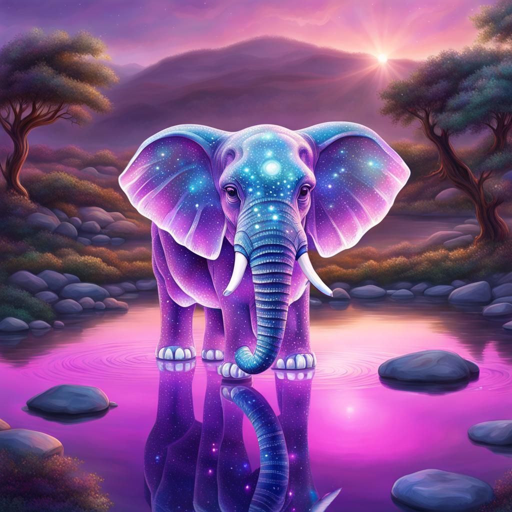 Crystal Elephant in Savanna: Digital Art