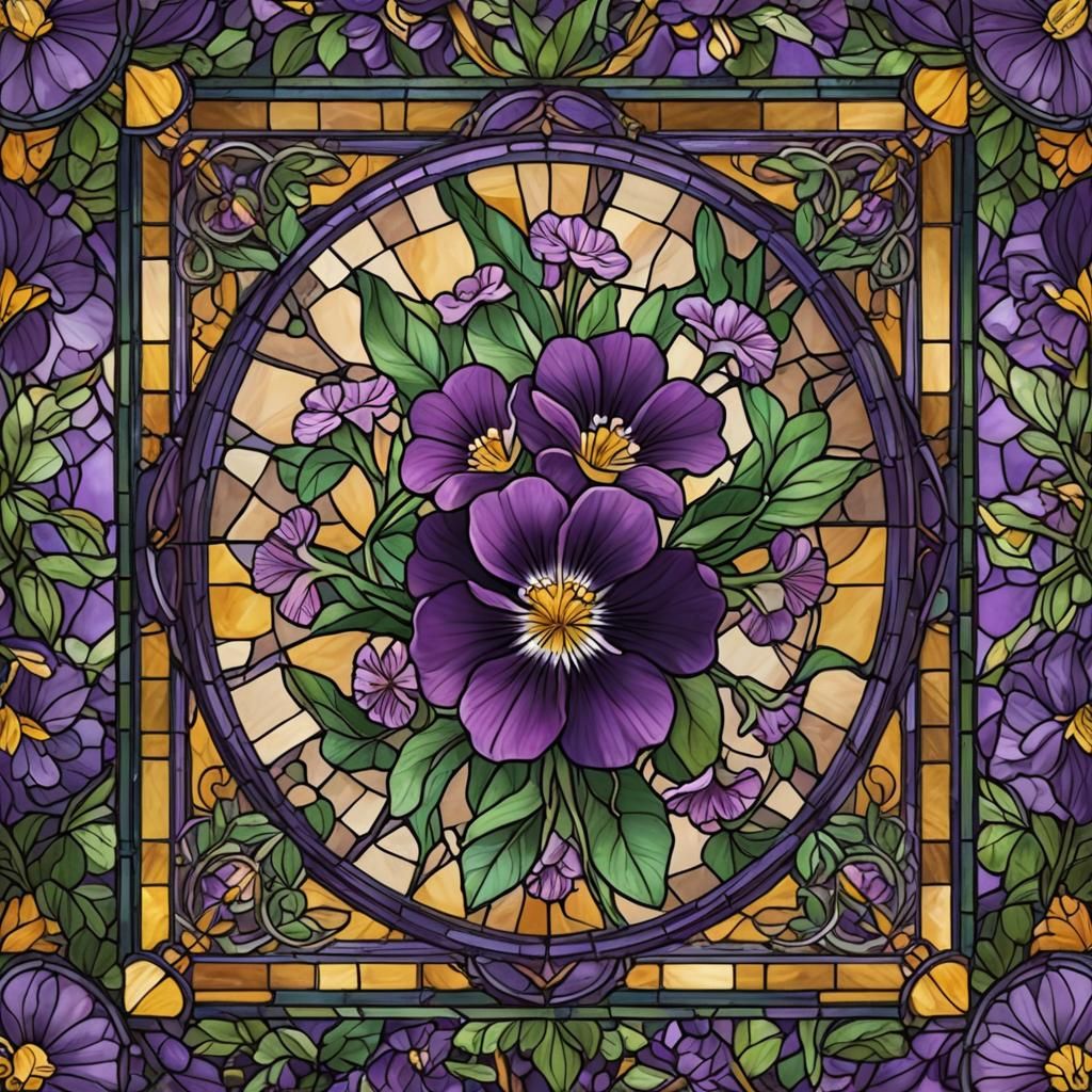 Vibrant Purple Primrose in Stained Glass Art