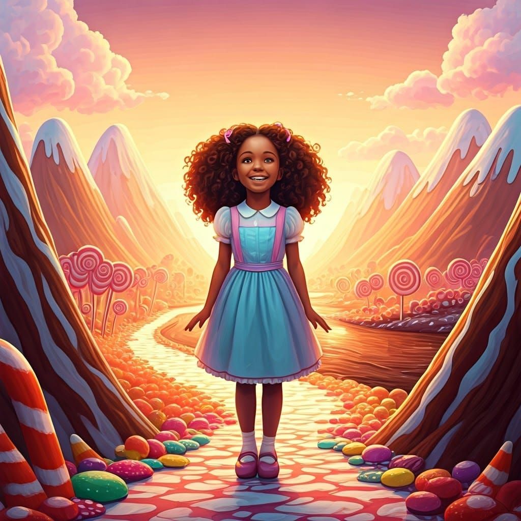 Surreal Candy Wonderland with Gouache-Inspired Whimsy