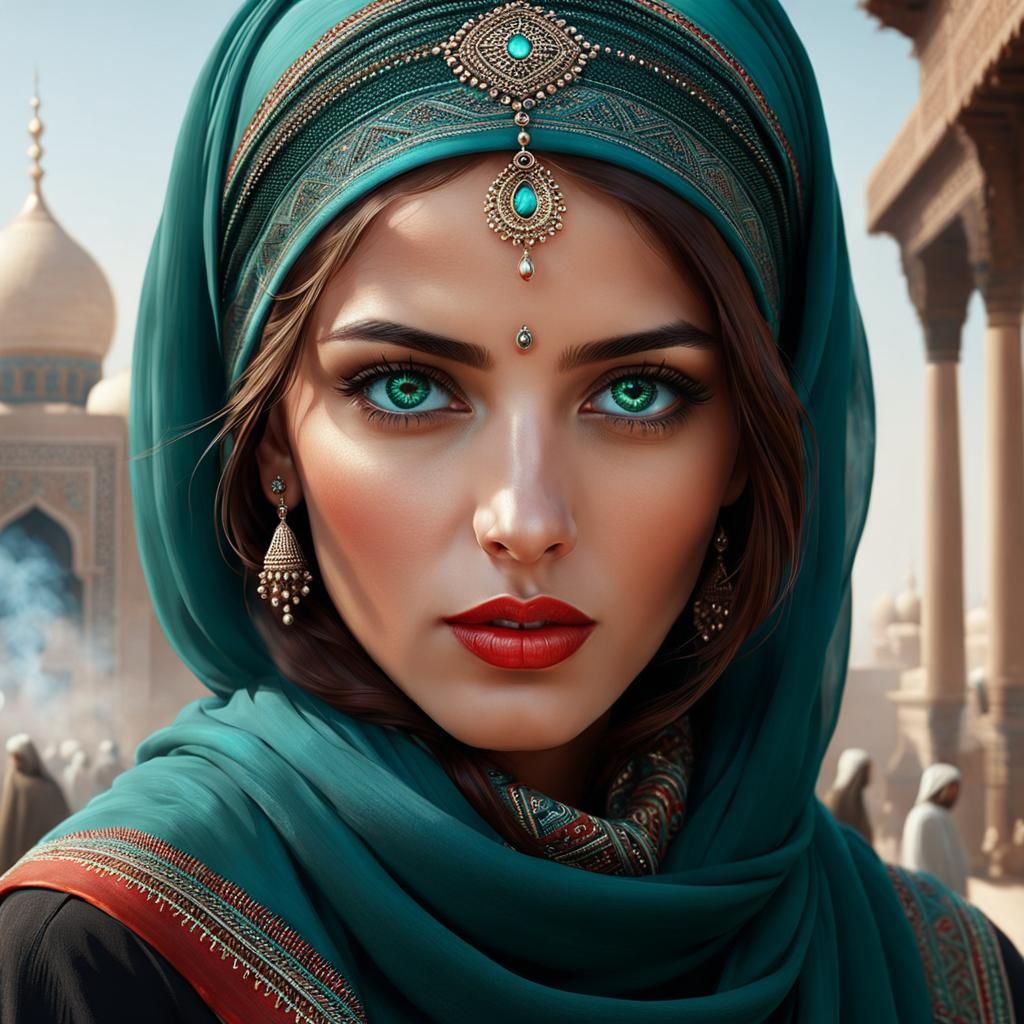 Middle Eastern Woman in Cyberpunk Art Style