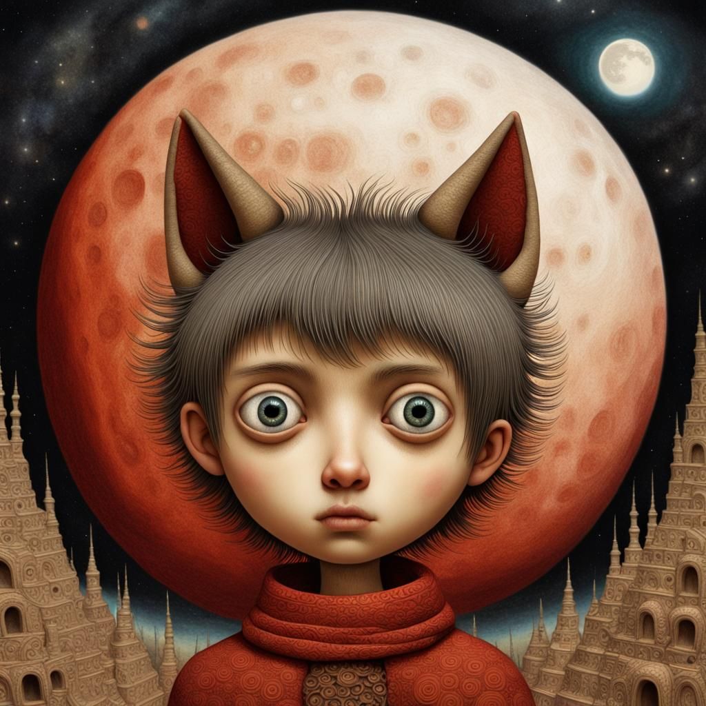 Boy and Wolf Contemplate Earth, Dark Fantasy Style