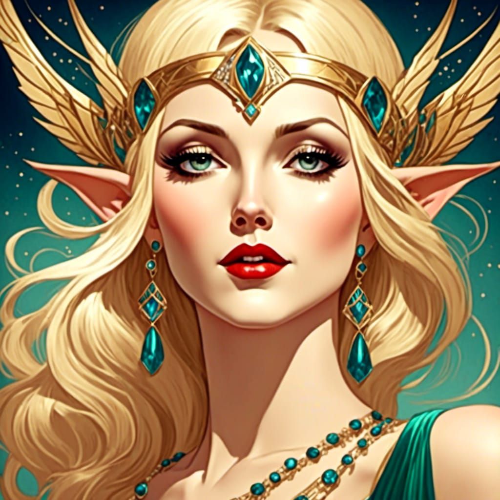 Elegant Elven Woman in Art Deco Style