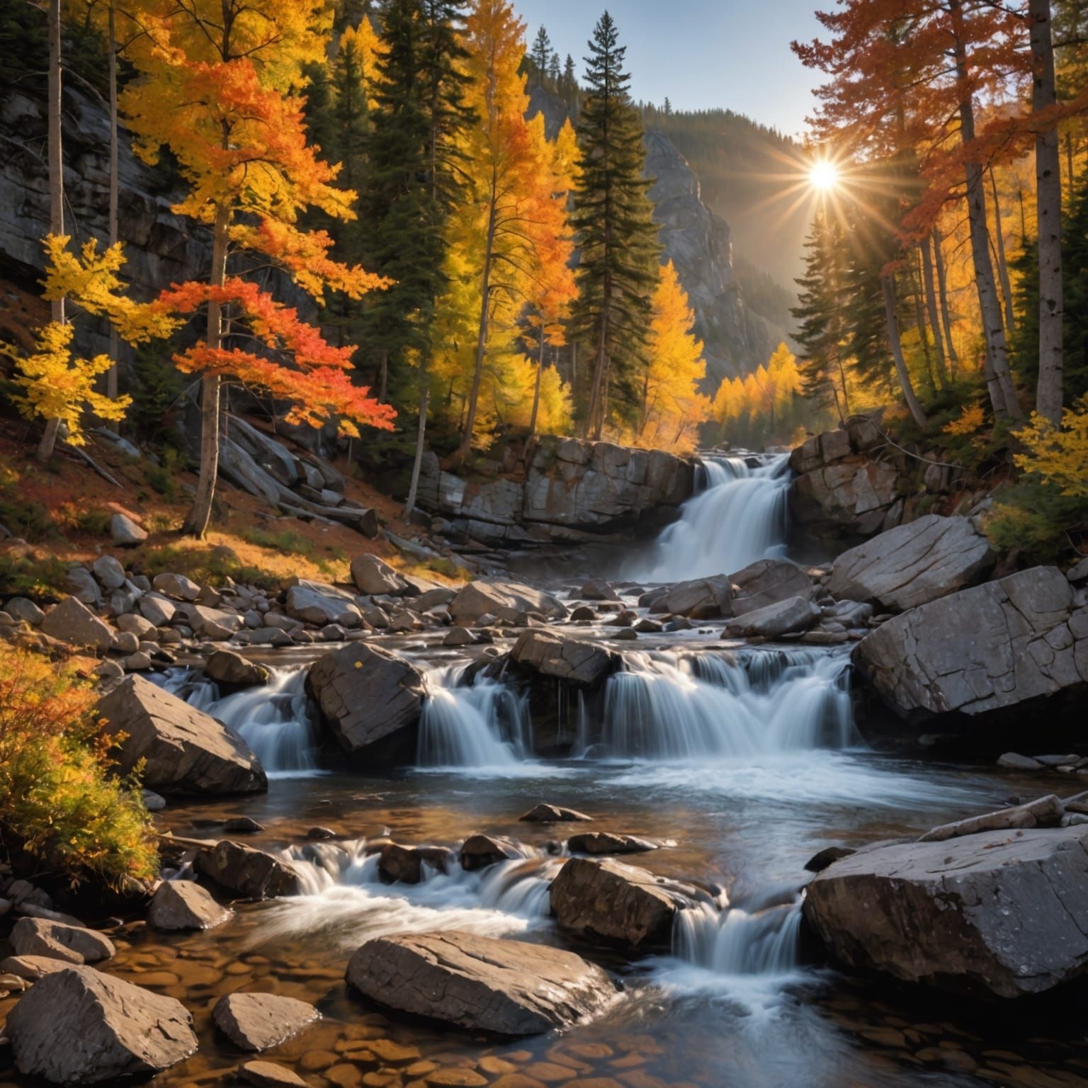 Majestic Autumn Sunrise Over Mountain Stream