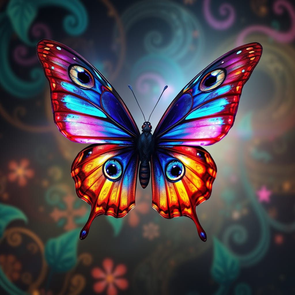 Surreal Iridescent Butterfly in Mystical Fantasy Art Style