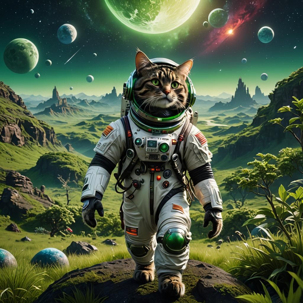 Cat Astronaut on Alien Planet: 8K Digital Art