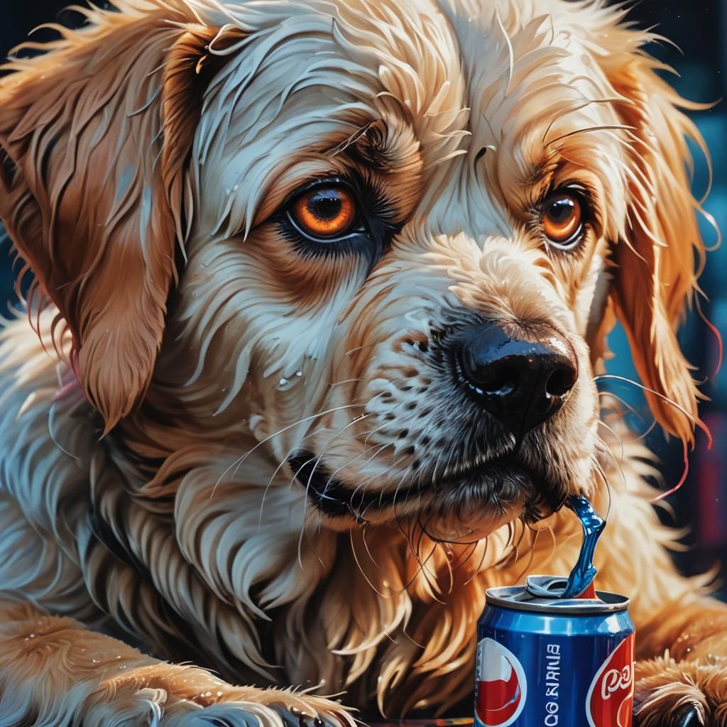 Dog Drinking Pepsi: Hyper-Realistic Digital Art