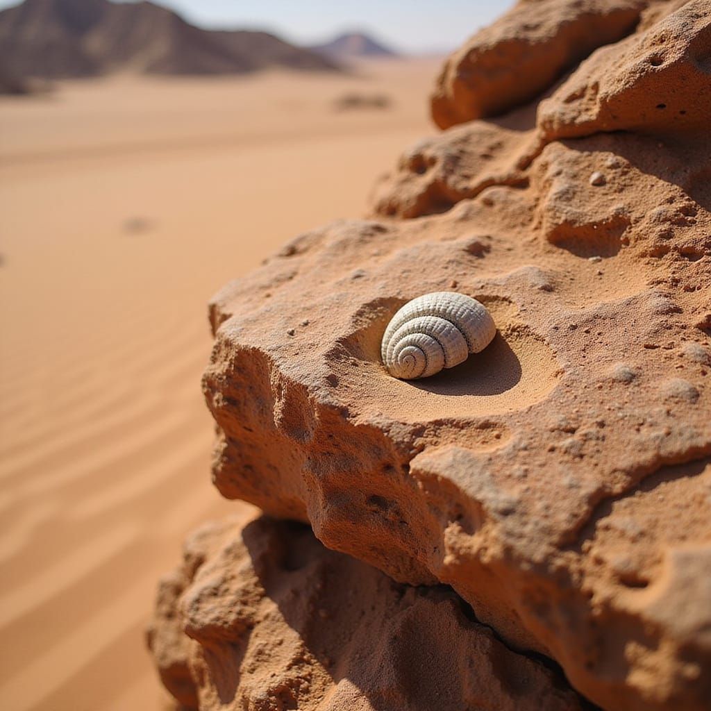 Fossil Seashell on Desert Dunes, Matte Painting Style