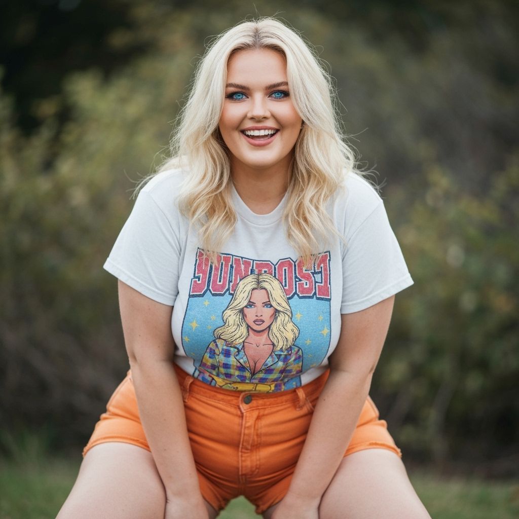 Plus-Sized Blonde Woman in 90s Fashion