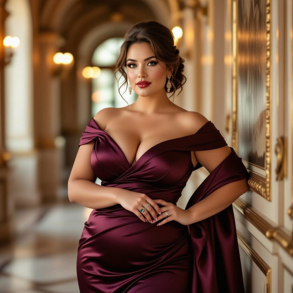 Curvy Woman in Elegant Attire: Baroque Style