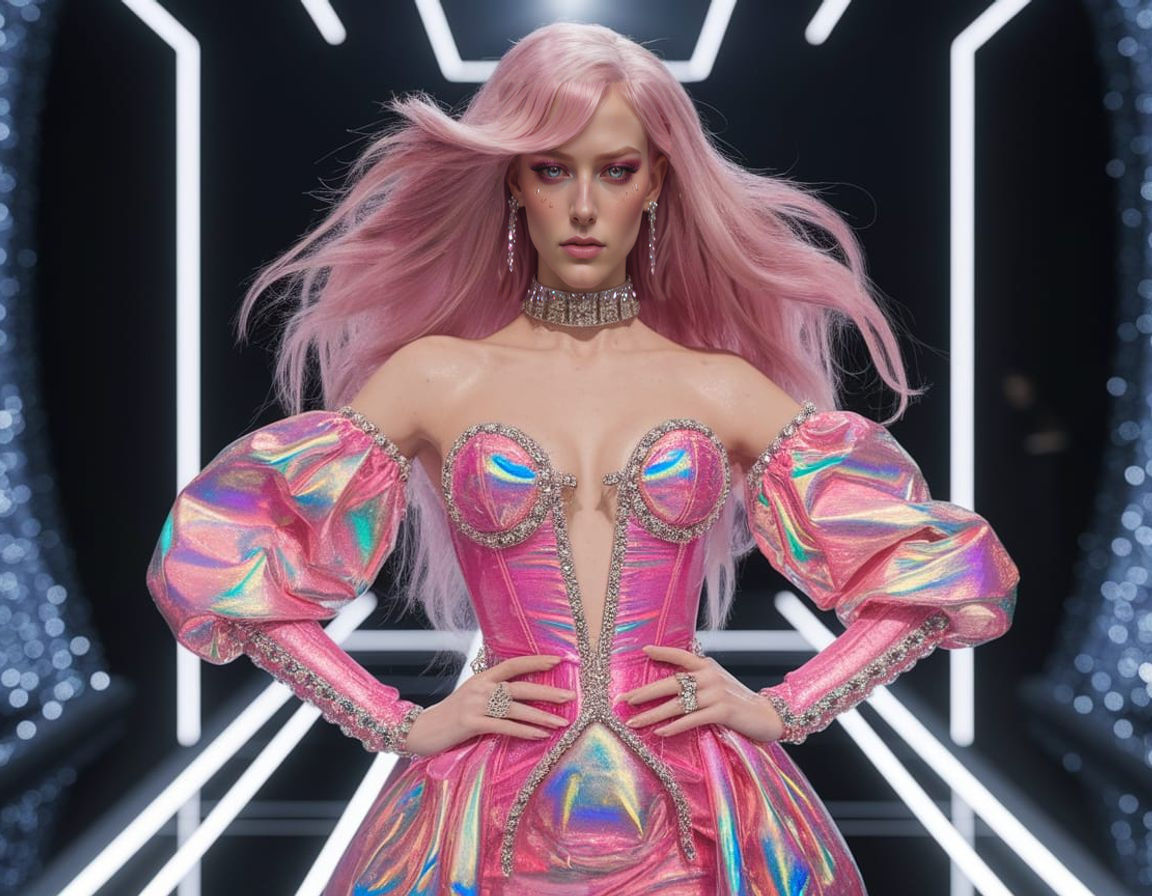 Vibrant Pink Cyberpunk Fashion Model