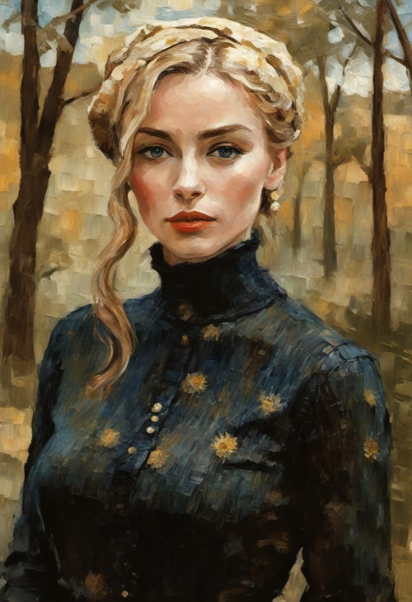 Stunning Woman in Impasto Post-Impressionist Style