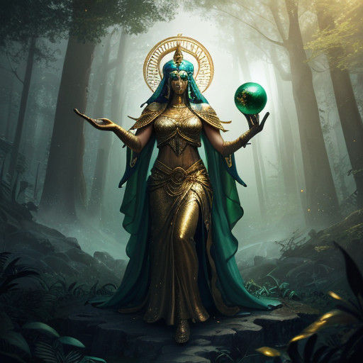 Ancient Goddess of Mystery in Enchanted Forest Setting