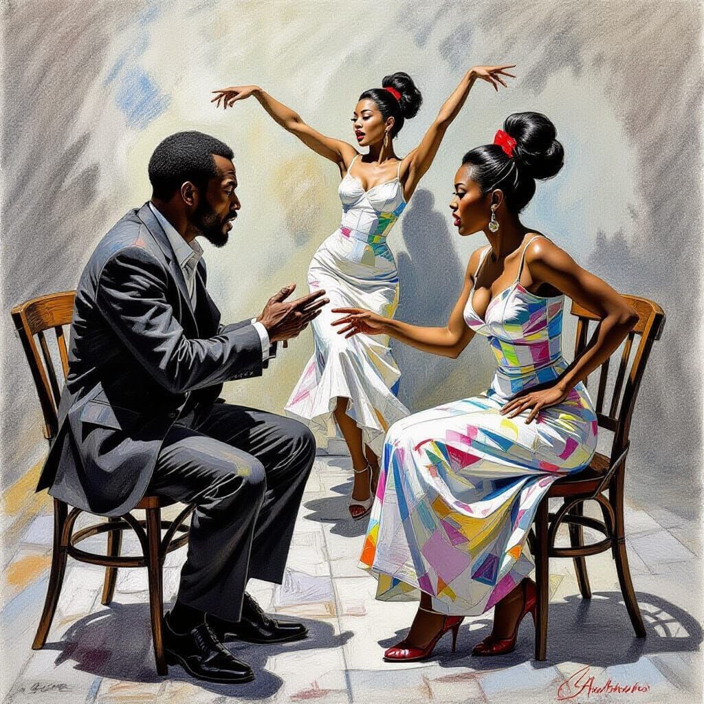 Baroque Argument with Dancing Figure in Cezanne Style