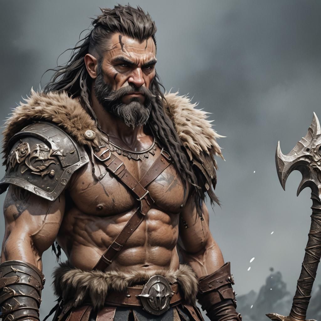 Bronze-Age Barbarian Warrior with Club, Fantasy Art