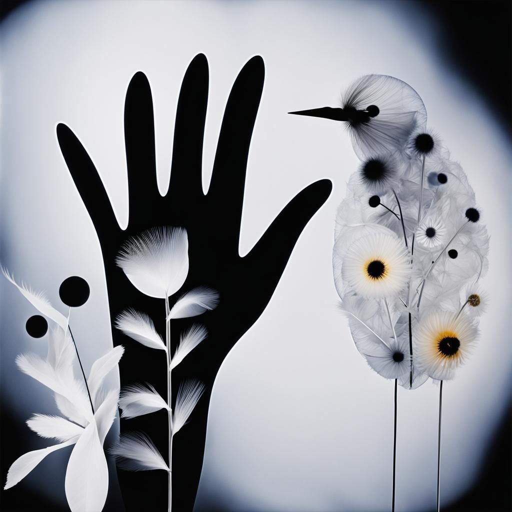 Surreal Floral Bird Photogram in Dreamscape Style
