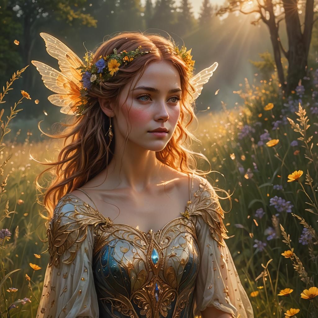 Ethereal Fire Fairy Portrait in Magical Realism