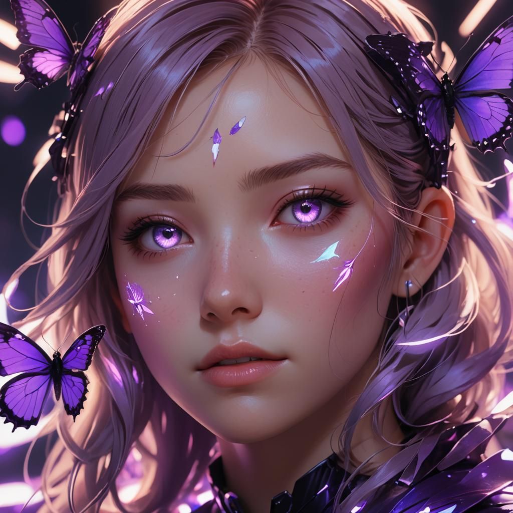 Neon Butterfly Girl: Digital Concept Art Portrait