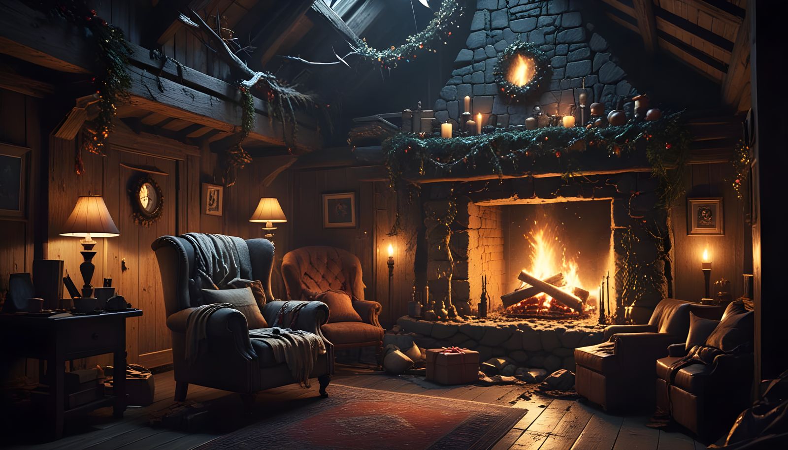 Christmas Snowman by the Blazing Log Fire