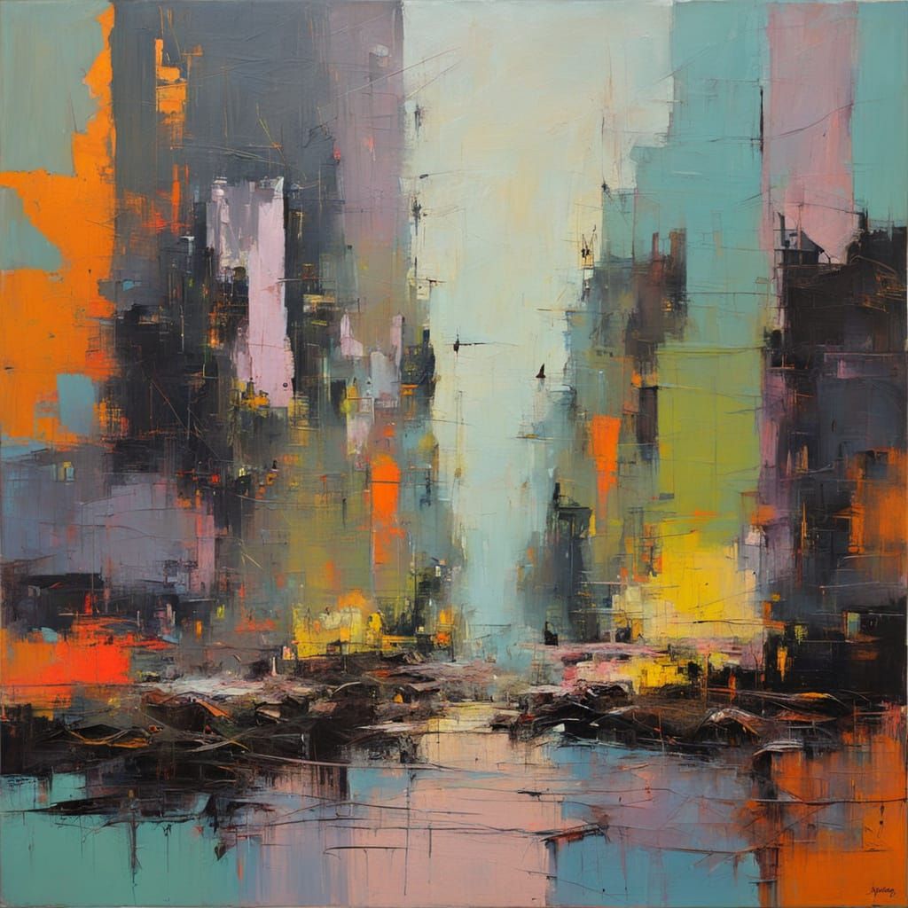 Abstract Expressionism with Neon Accents: Modern Oil Paintin...