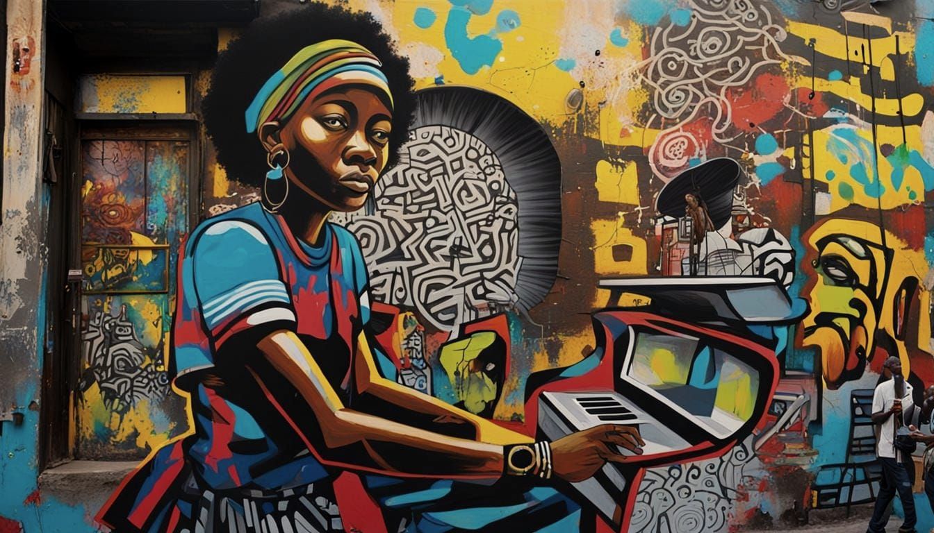 Colorful Minimalist Café in Abidjan Street Art