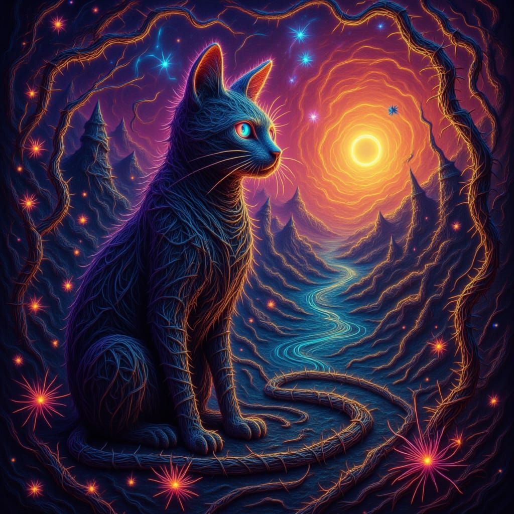Wired Siamese Cat in Dark Voodoo Landscape