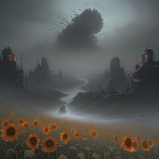 Pastel Sunflowers and Poppies in Digital Matte Painting