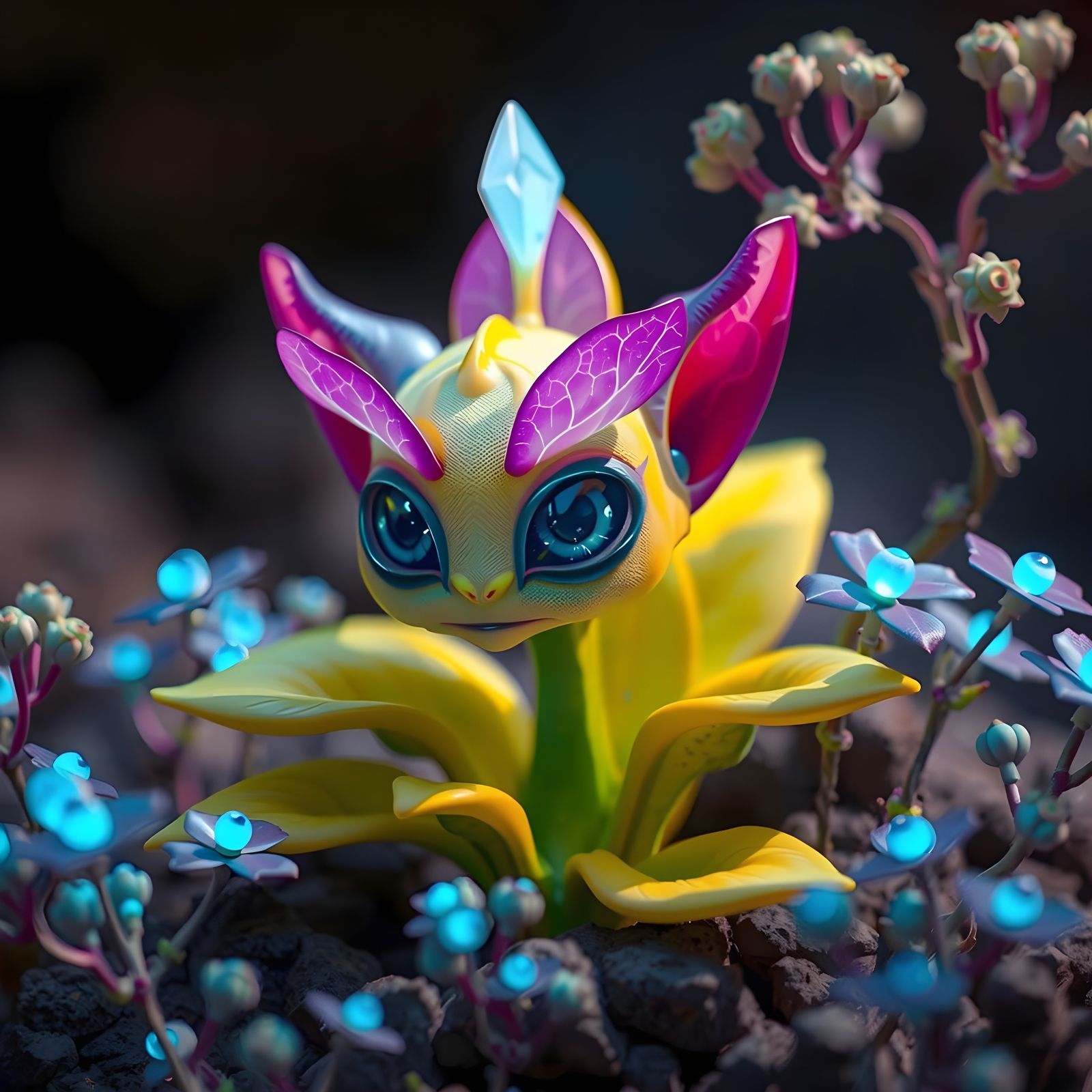 Dans un paysage surréaliste une plante géantes en 3D spectac...